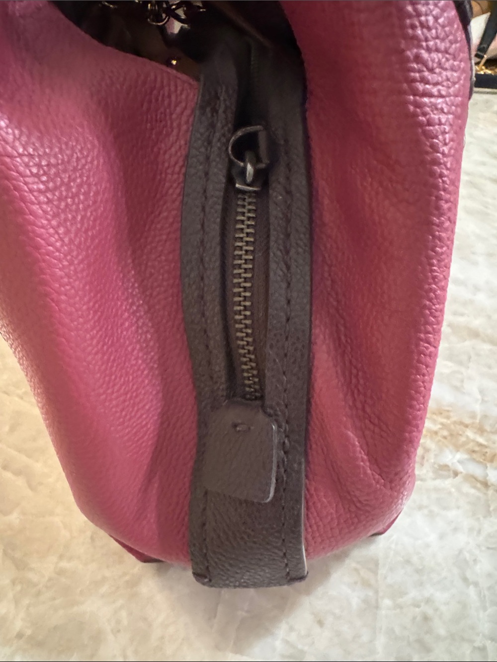 Coach Pink Pebbled Leather Tote with Dark Brown Handles - Picture 4 of 12